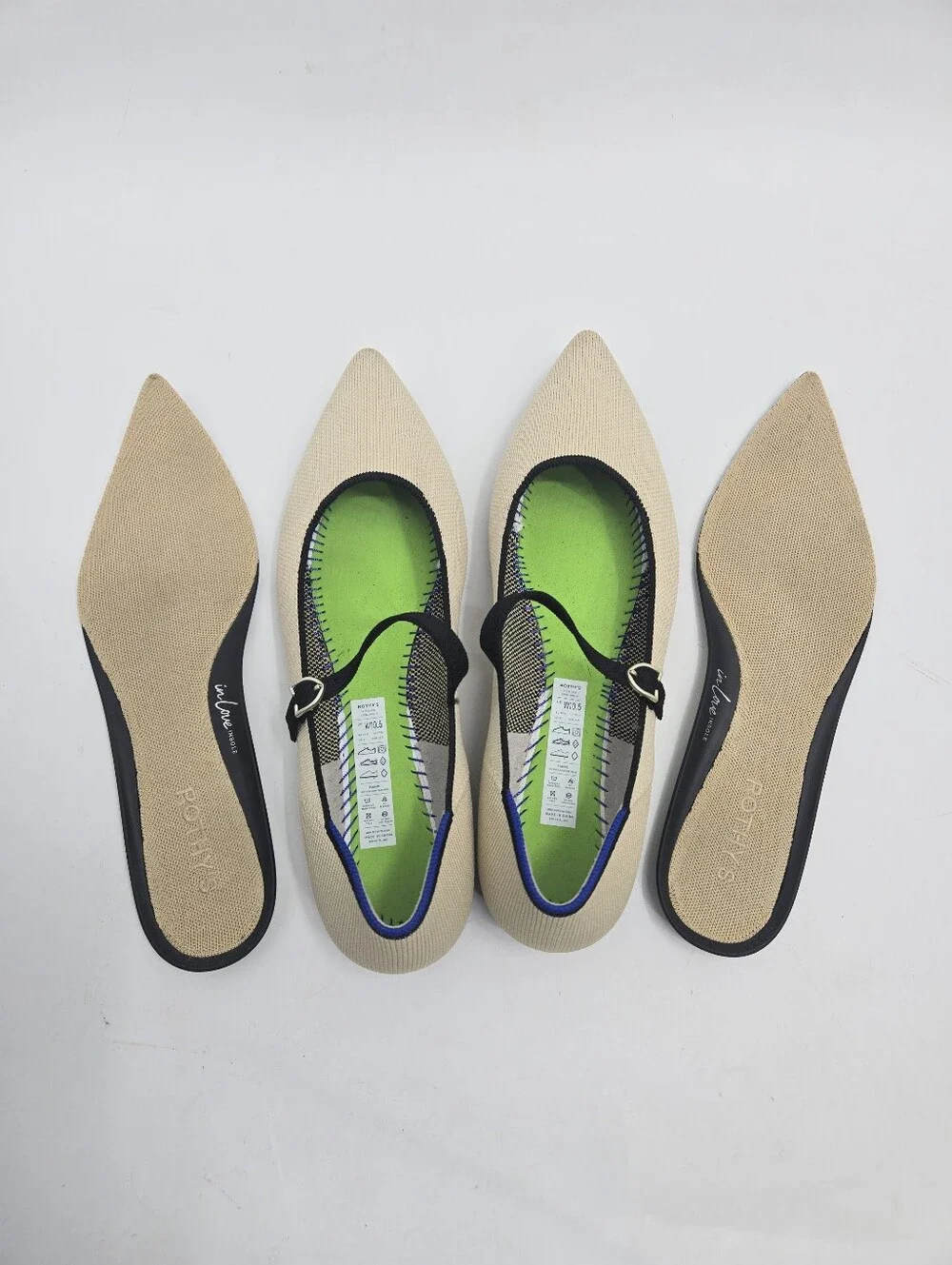 Rothy's‎ Mary Jane II Flats Sandstone Black Trim 10.5